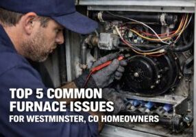 Westminster, CO HVAC technician repairing a broken furnace.